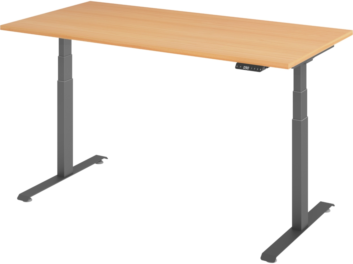 bümö höhenverstellbarer Schreibtisch 160x80 cm in Buche, Gestell graphit - Höhenverstellbar Elektrisch Stehpult mit 3-fach Speicher, Computertisch, Ergonomischer Steh-Sitz Tisch, Bürotisch, LXK65-16-6-G Bild 1