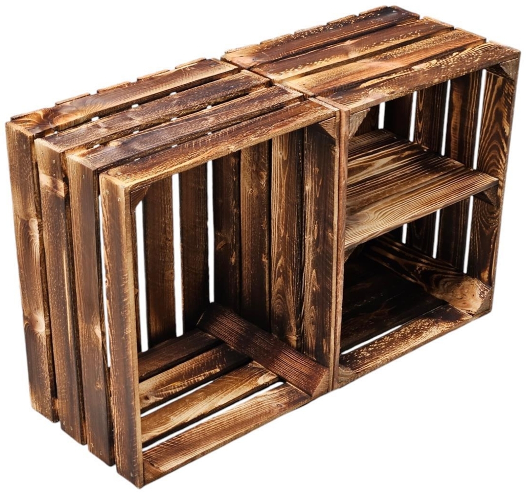Holzkisten 2er Set 50cm mit Ablage Vintage Geflammt Bild 1