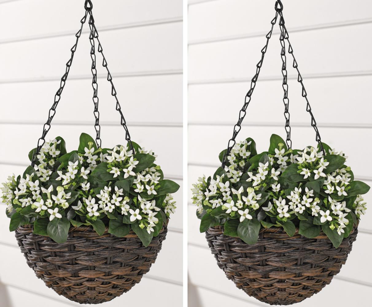 2x Polyrattan Hängeampel Pflanzenampel Blumen Hängetopf GartenTerrasse Balkon Bild 1