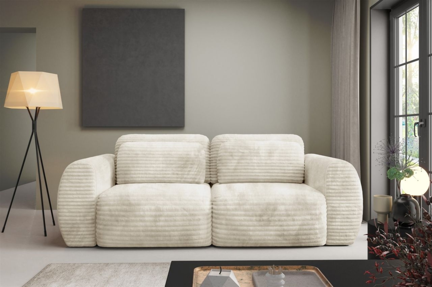 Sofa 2-Sitzer mit Schlaffunktion SIMONE in Stoff Ambience Ivory Bild 1