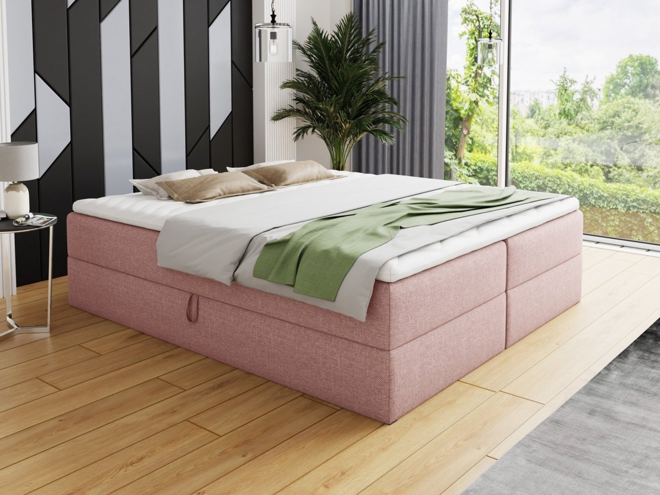 Boxspringbett Base mit 2 Bettkästen - Doppelbett mit Bonell-Matratze und Topper, Polsterbett, Freistehendes Bett (Pink (Inari 52), 180 x 200 cm) Bild 1