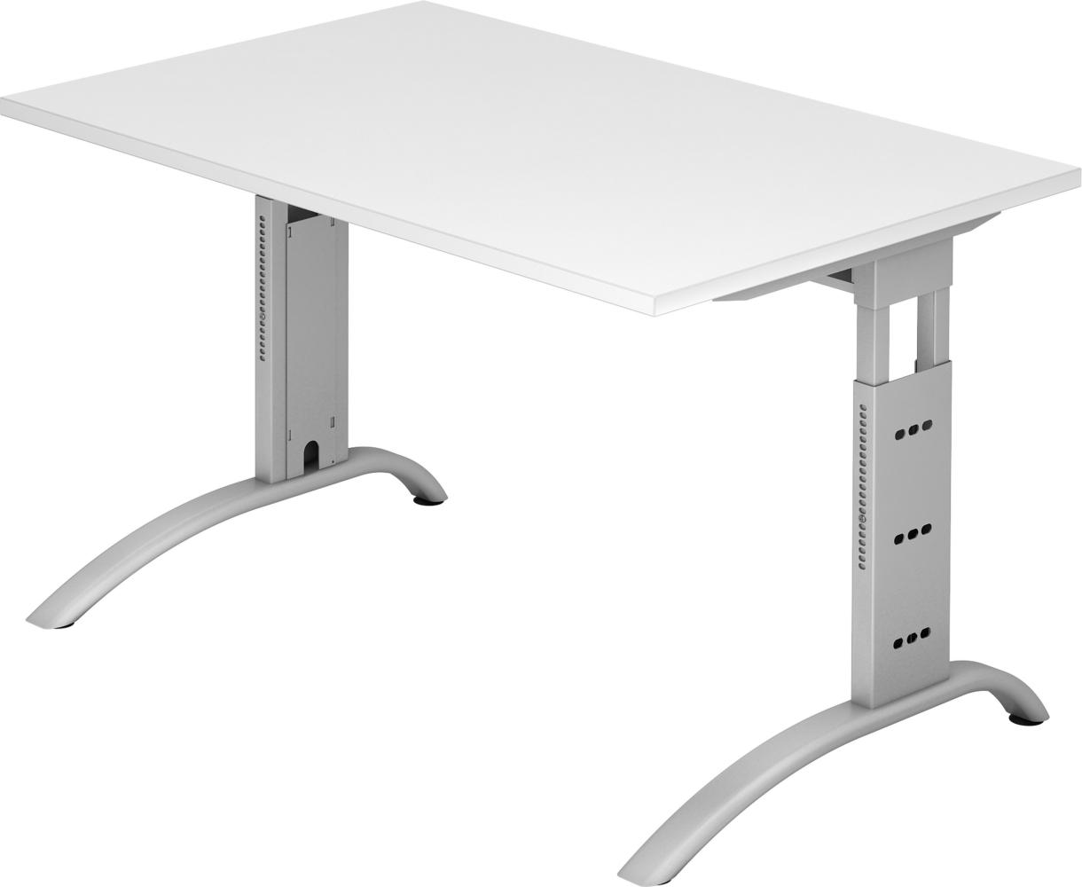 bümö manuell höhenverstellbarer Schreibtisch 120x80 cm in weiß - PC Tisch höhenverstellbar & klein, höhenverstellbarer Tisch Büro, kleiner Computertisch verstellbar, F-Serie, FS-12-W-S Bild 1