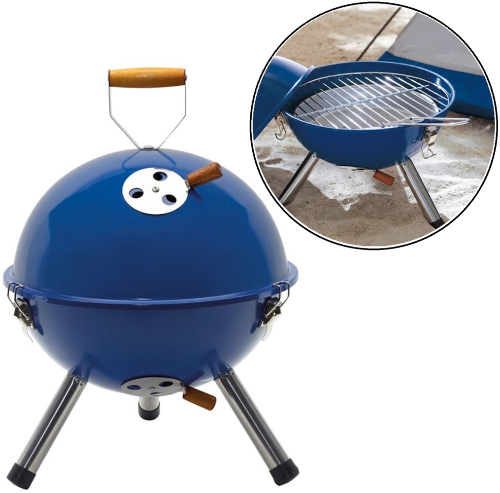 Kleiner Kugelgrill Blau mit Grillrost Ø29cm Holzkohle Rundgrill Mini Kugel Grill Bild 1