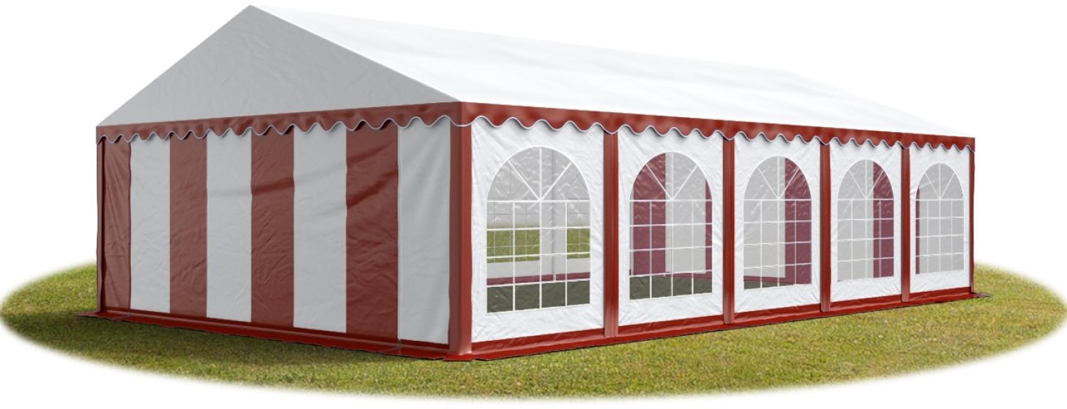 TOOLPORT Festzelt Partyzelt 5x10 m PREMIUM, hochwertige PVC Plane 750 N in rot-weiß 100% wasserdicht mit Bodenrahmen Bild 1