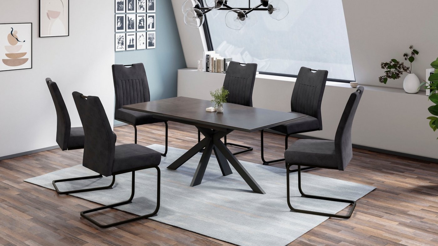 HELA Essgruppe MAIN, (7-tlg), Tisch 140-180 cm, Synchronauszug, Stuhl XL Sitzbreite und Federkorb Bild 1