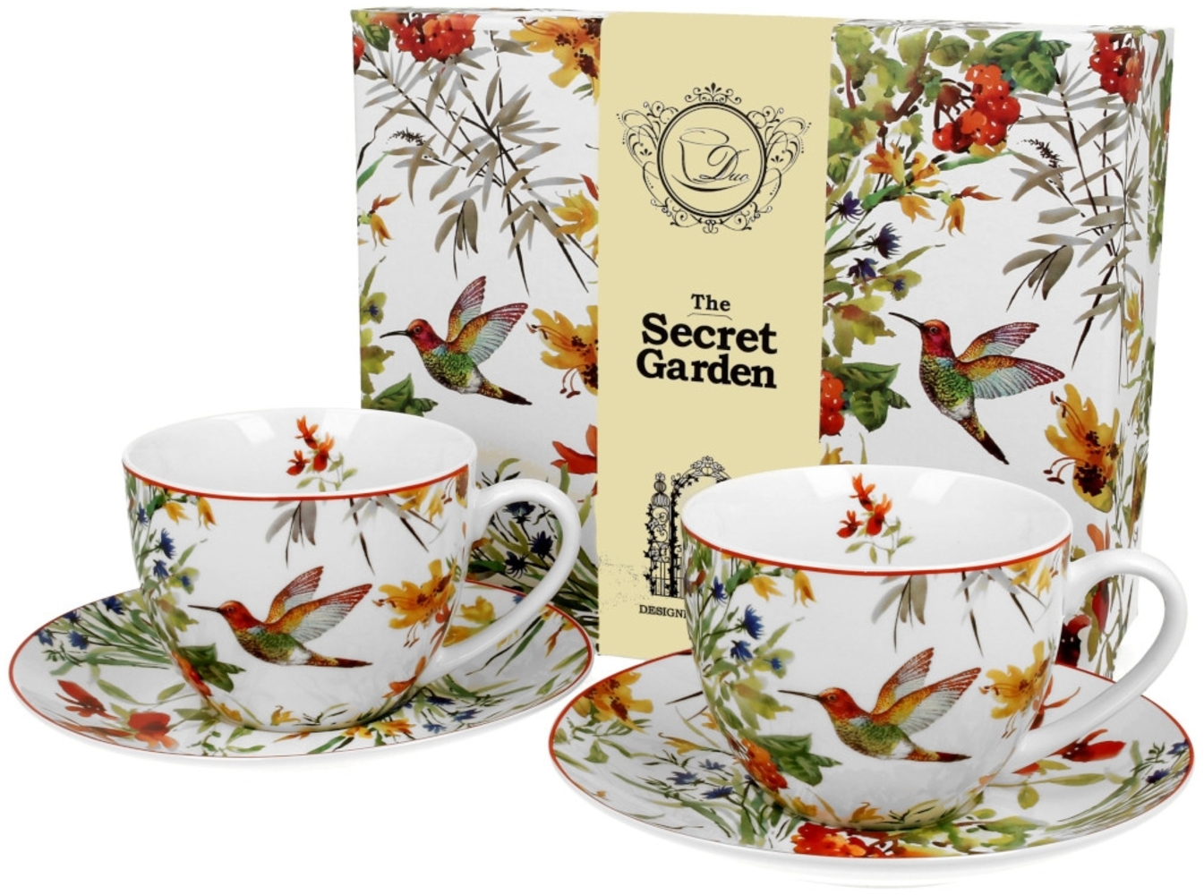 DUO FLORAL 2er-Set Tassen 280 ml LINNEA mit Untertassen, New Bone China Porzellan Bild 1