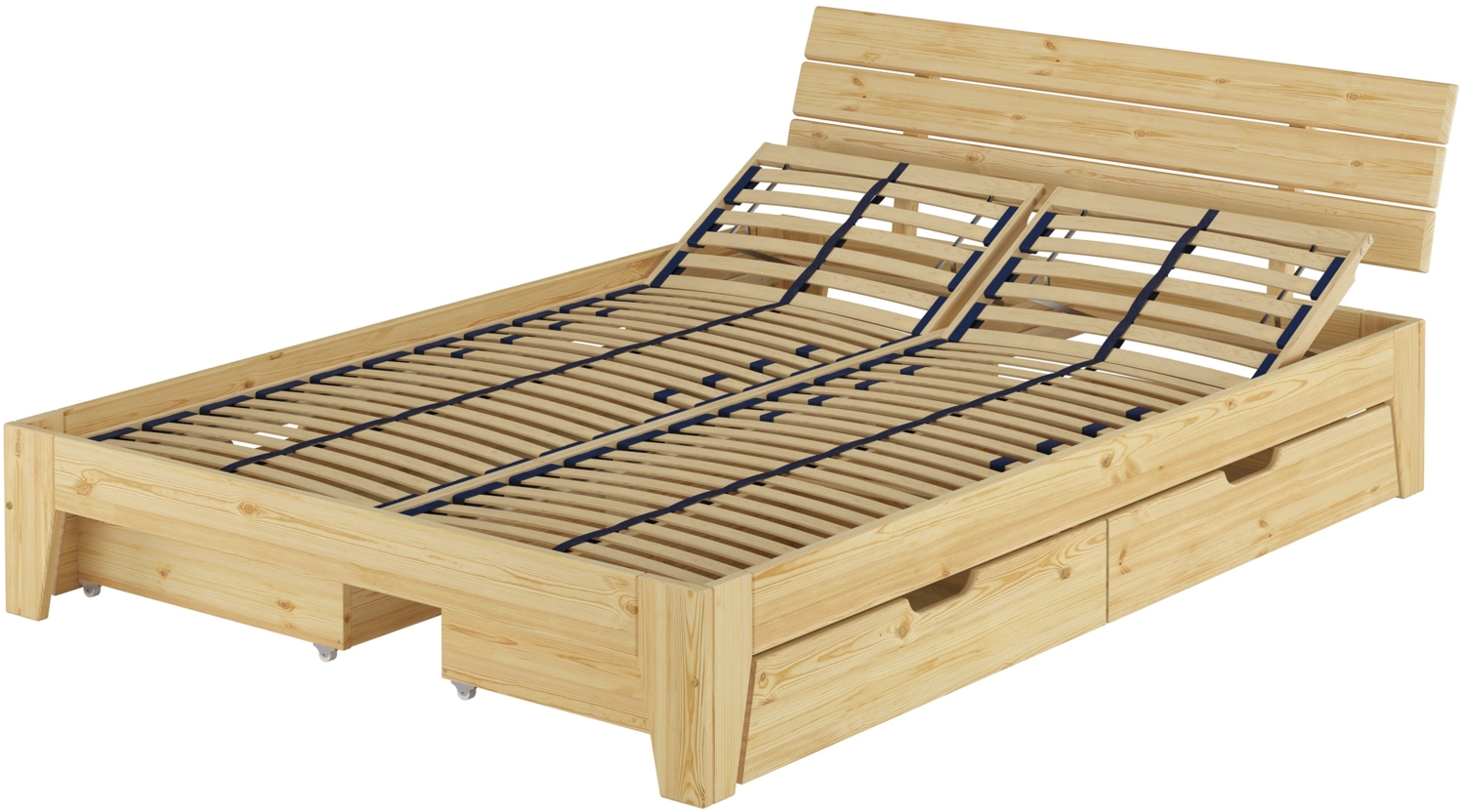 Breites Futonbett Doppelbett Ehebett Kiefer massiv natur 160x200 Zubehör wählbar V-60.62S8-16mit Federholzrahmen und 3-teiligem Bettkasten-Set Bild 1