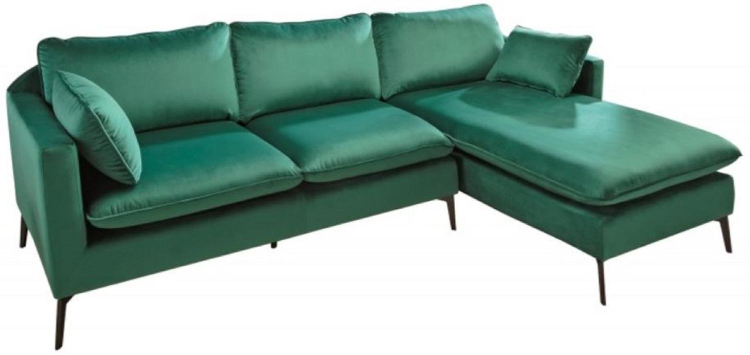 Casa Padrino Samt Ecksofa Smaragdgrün / Schwarz 260 x 160 x H. 93 cm - Wohnzimmer Sofa mit Kissen im Retro Style - Wohnzimmer Möbel Bild 1