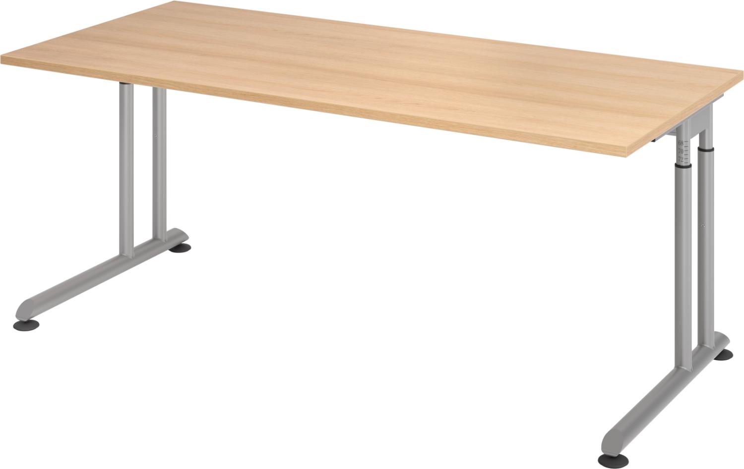 bümö höhenverstellbarer Schreibtisch Z-Serie 180x80 cm in Eiche, Gestell in Silber - großer PC Tisch für's Büro manuell höhenverstellbar, Computertisch verstellbar, ZS-19-E-S Bild 1