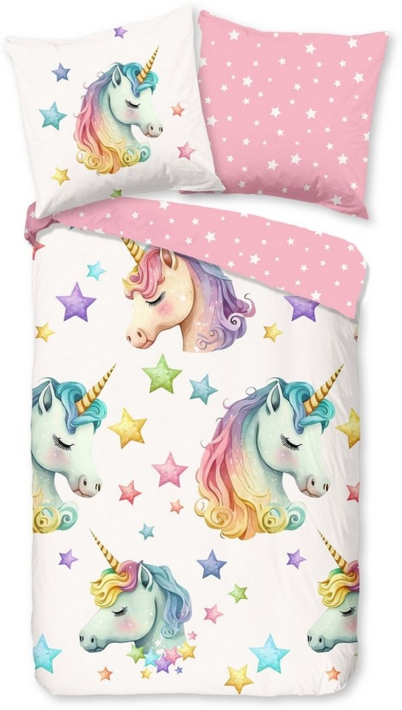 PURE luxury collection Kinderbettwäsche Fancy, Microfaser, 2 teilig, Mikrofaser, 135x200, 2 Teilig, Wendeoptik, Kind, Mädchen, Einhorn Bild 1