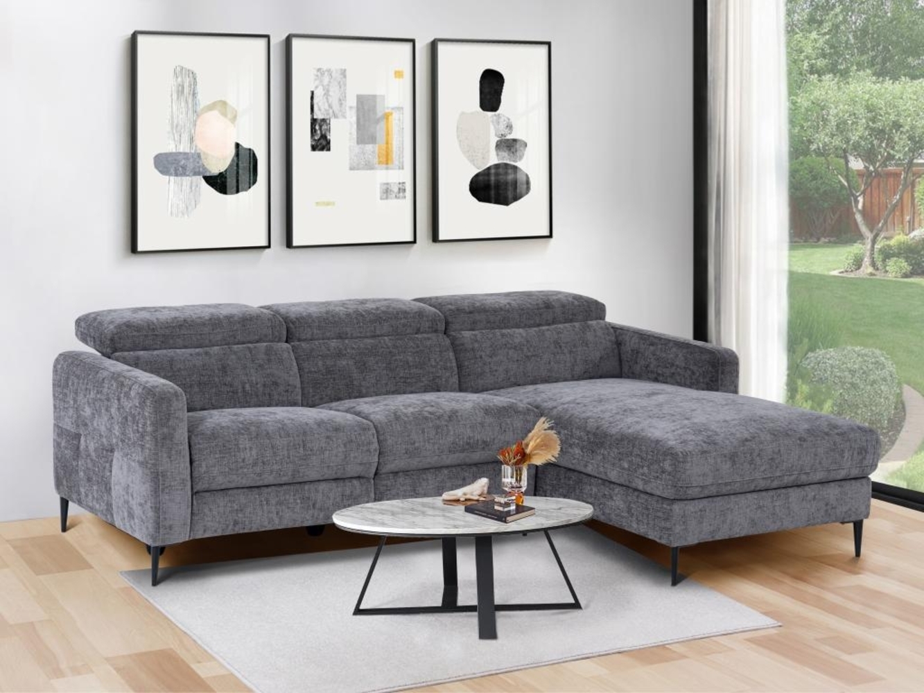 Vente-unique - Eckrelaxsofa elektrisch - Ecke rechts - Stoff - Anthrazitgrau - FUSETA Bild 1