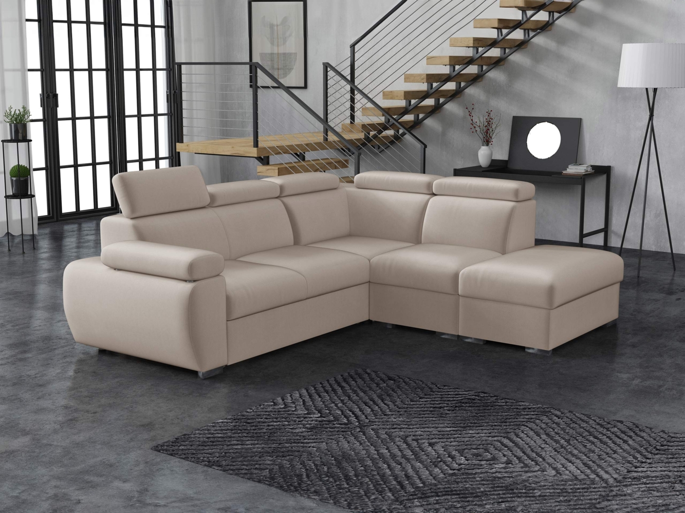 Ecksofa Boston 2RR1P mit Einstellbare Kopfstützen (Farbe: Paros 2, Seite: Rechts 2R+R+1P(65)+PUFAP) Bild 1