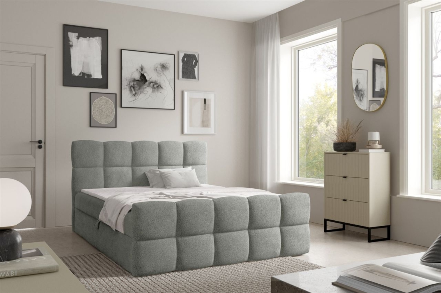 Boxspringbett Schlafzimmerbett SATINE 140x200cm Stoff Coral Grau Bild 1