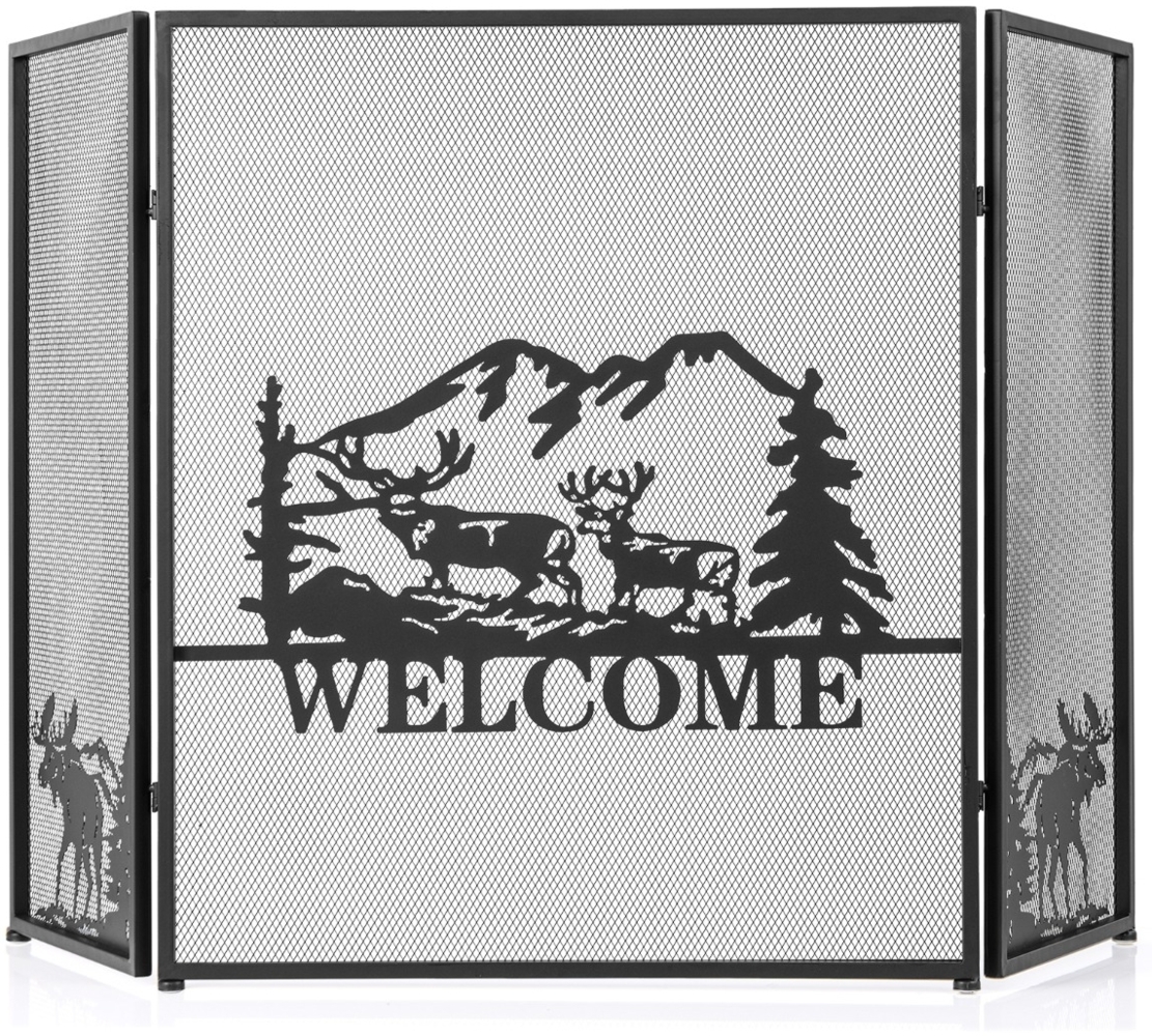 3-teiliger klappbarer Funkenschutz mit dekorative Kaminbarriere aus Drahtgeflecht Elchmuster Bild 1