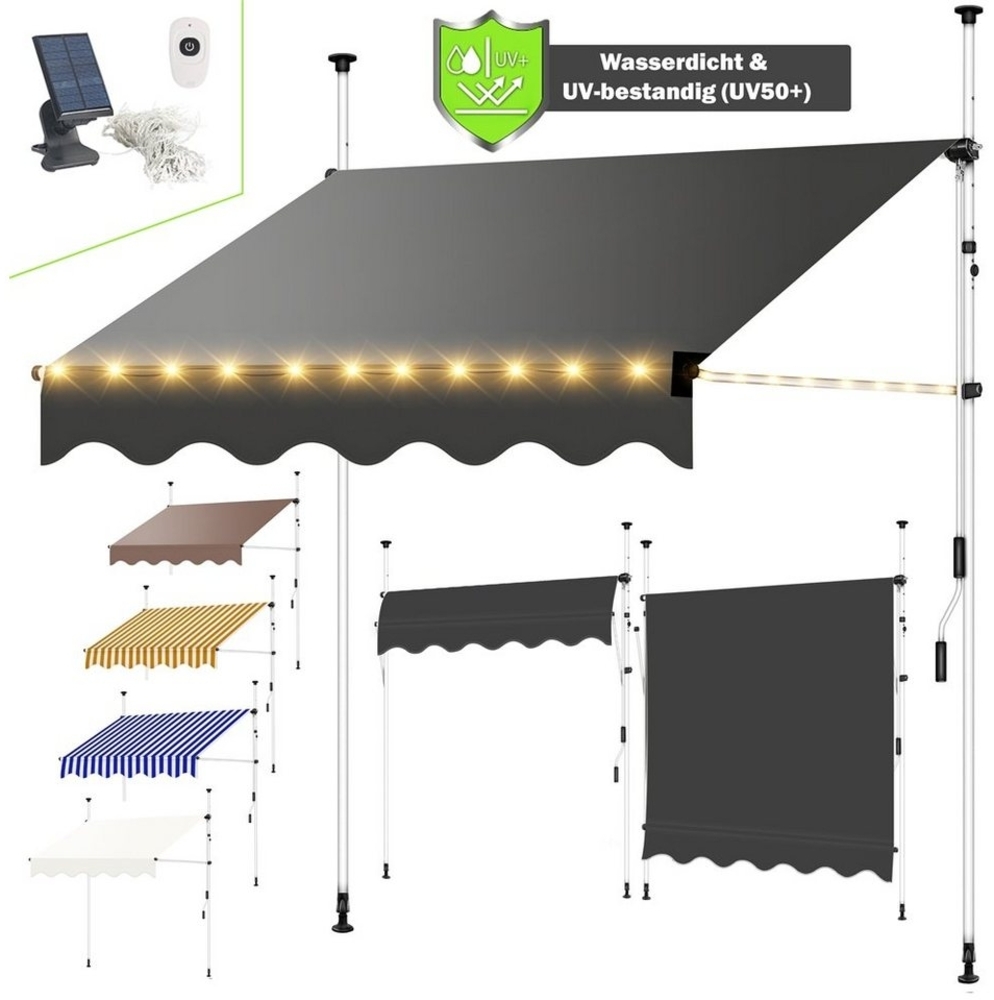 Melko Klemmmarkise Klemmmarkise mit LED Sonnenschutz Markise Balkon Fenstermarkise (Stück, 1-St, Markise) Gummierter Standfuß für besseren Halt Bild 1