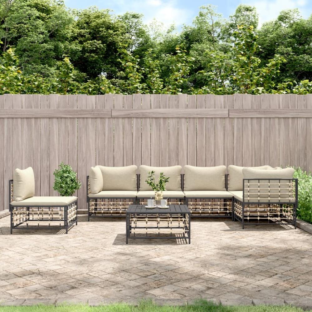 vidaXL 7-tlg. Garten-Lounge-Set mit Kissen Anthrazit Poly Rattan 3186766 Bild 1