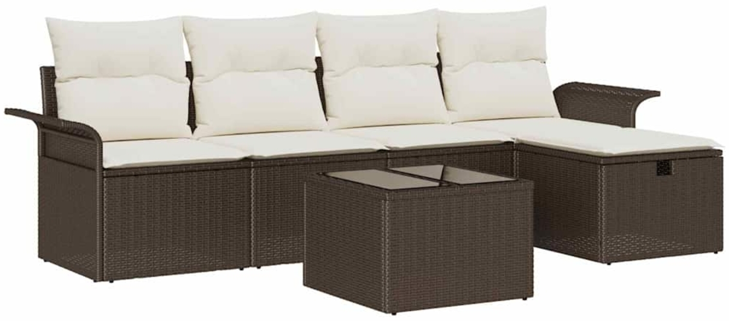 vidaXL Gartensofa-set mit Kissen 6 pcs Braun und Creme Poly-Rattan 3358867 Bild 1