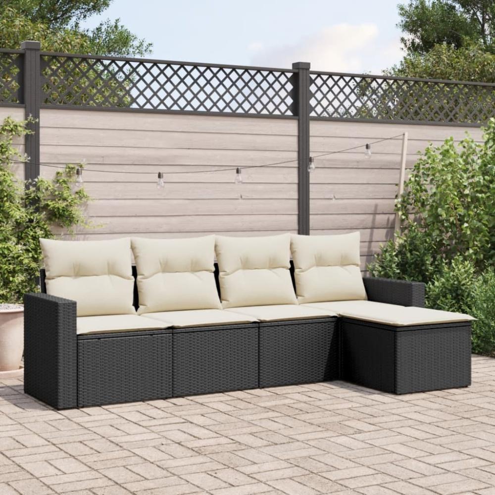 vidaXL 5-tlg. Garten-Sofagarnitur mit Kissen Schwarz Poly Rattan 3218876 Bild 1