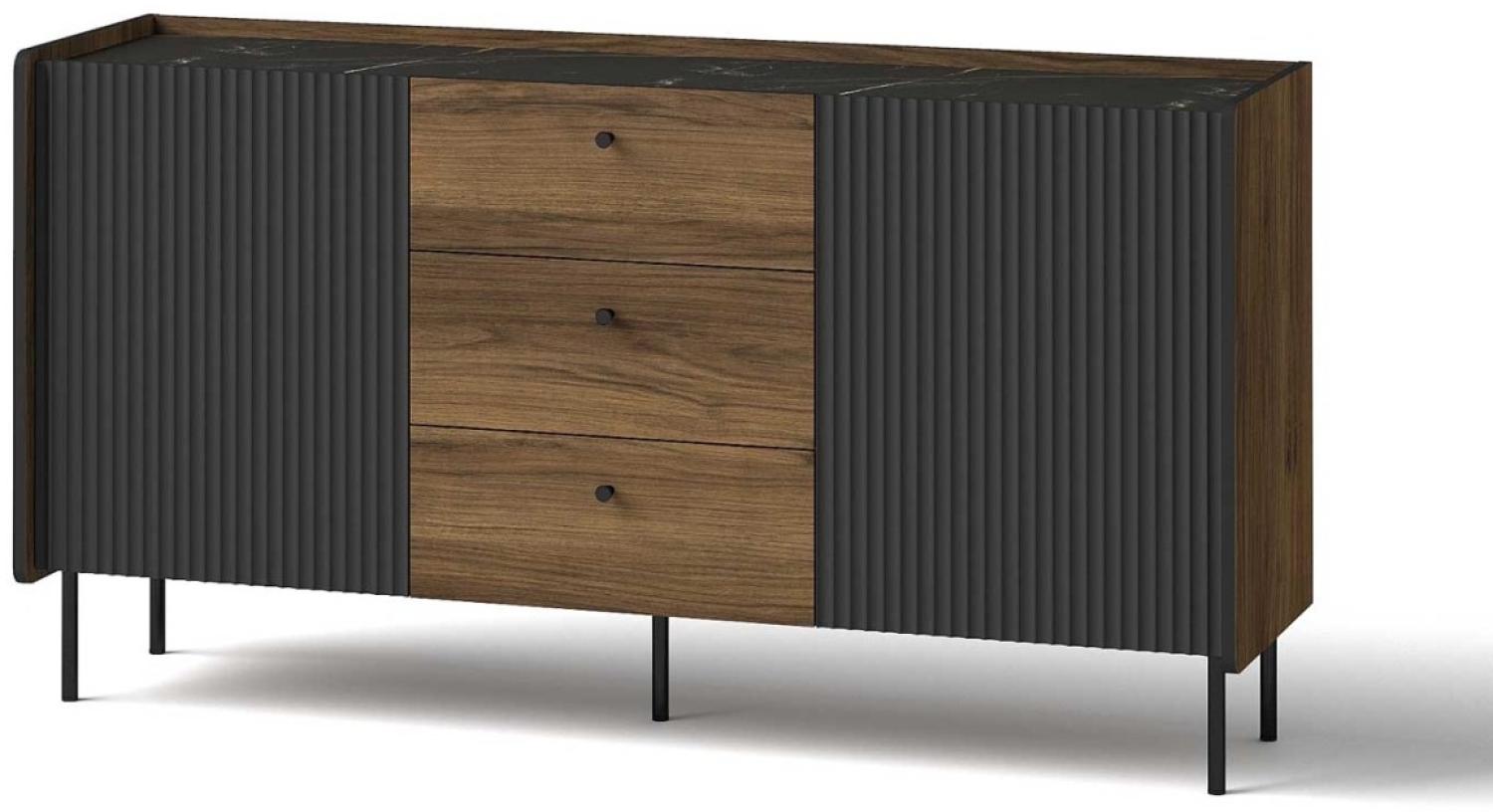 Kommode Sideboard Pereto 150x40x78cm Warmia Nussbaum schwarz matt 2-türig Bild 1