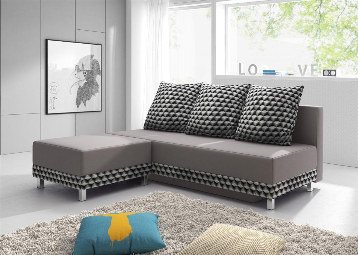 Sofa Schlafsofa KIRA inklusive Bettkasten und Hocker Hellgrau Bild 1