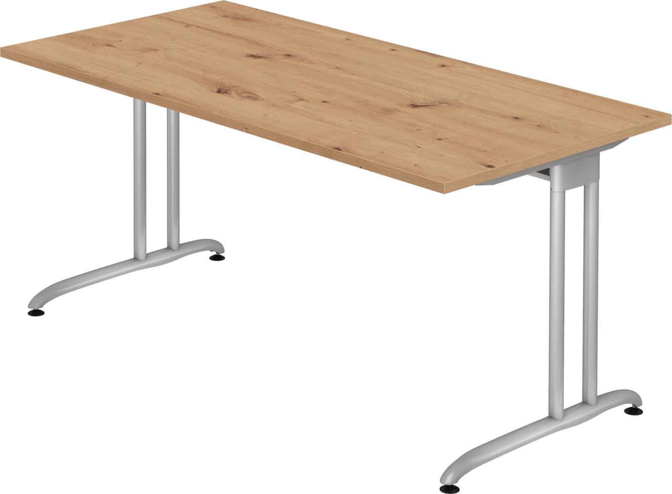 bümö Schreibtisch Serie 160x80 cm, Tischplatte aus Holz in Asteiche, Gestell aus Metall in Silber - PC Tisch, Computertisch für's Büro, Office Bürotisch, BS-16-R Bild 1