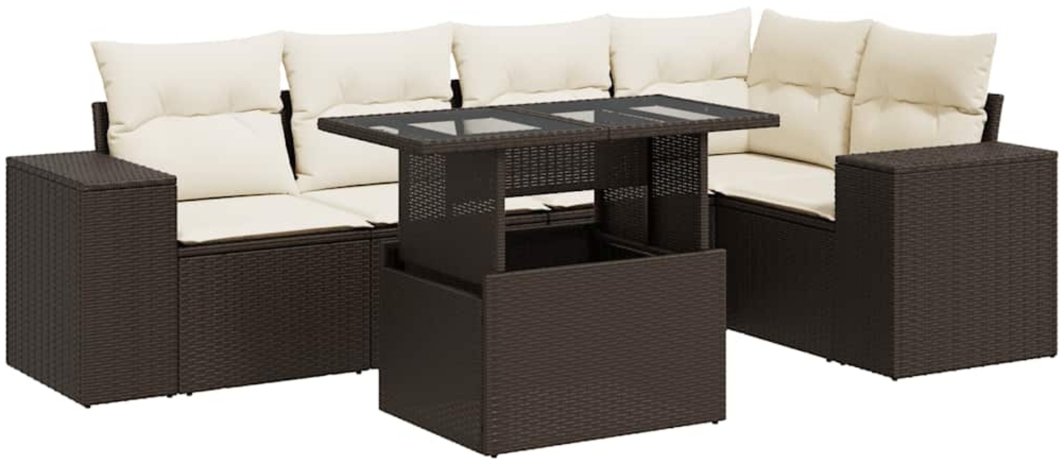 vidaXL 6-tlg. Garten-Sofagarnitur mit Kissen Braun Poly Rattan 3326804 Bild 1