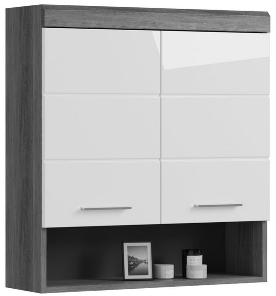 furnling Hängeschrank Scott 2 Türen, 1 offenes Fach, Stauraum, Badmöbel, Badschrank, 74 cm breit Bild 1