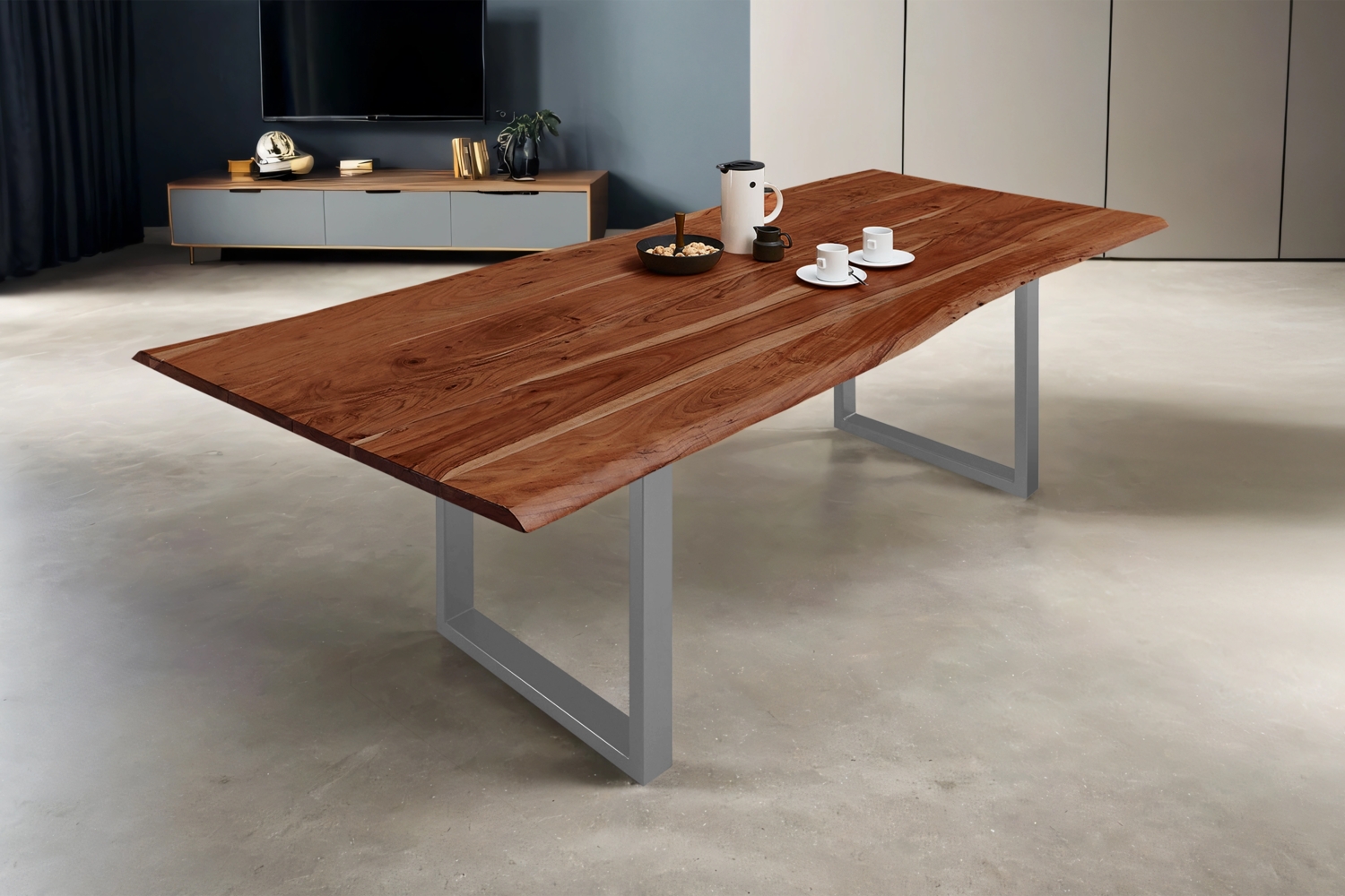 Esstisch Baumkante massiv Akazie nussbaum 300 x 100 silber MILO 68294596 Bild 1