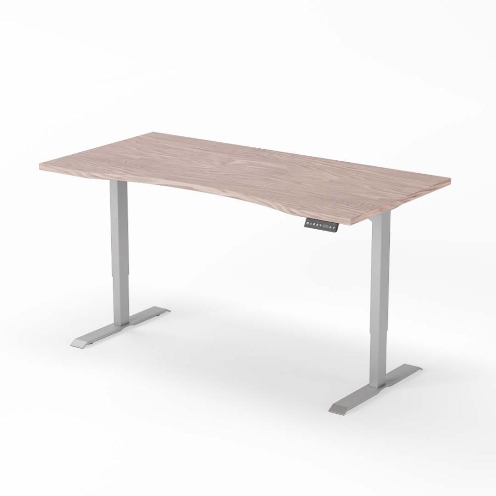 elektrisch höhenverstellbarerSchreibtisch CURVED 180 x 90 cm - Gestell Grau, Platte Walnuss Bild 1