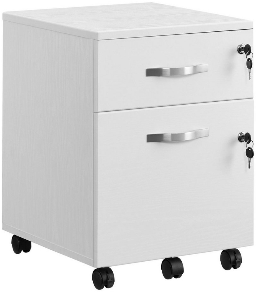 Vasagle Rollcontainer, abschließbar, Aktenschrank mit 2 Schubladen, 5 Rollen und verstellbarer Hängeregistratur, strukturierte Oberfläche, MDF, PVC, Weiß, 43,8 x 40 x 54,7 cm Bild 1