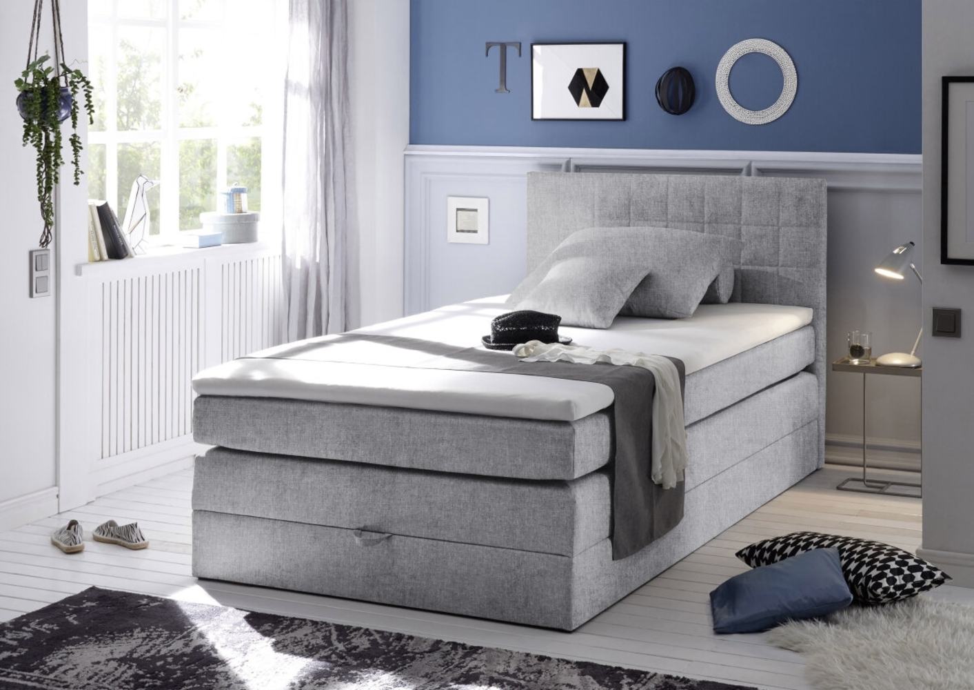 'Hawai 1' Boxspringbett mit Bettkasten, hellgrau, 140x200 cm Bild 1