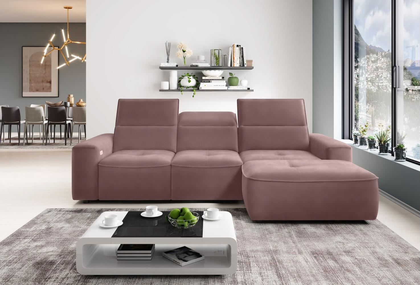 Stylefy Colton MINI Ecksofa Strukturstoff Rosa Rechts Bild 1