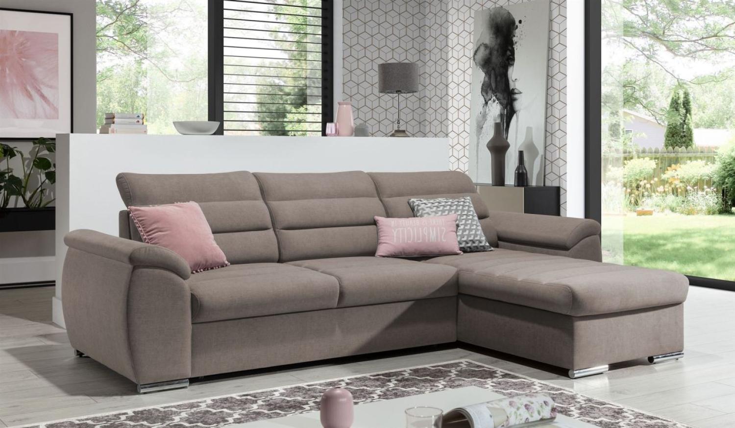 Ecksofa Schlafsofa Sofa PASCARA XS in Stoff Esito Sand Ottomane Rechts Bild 1