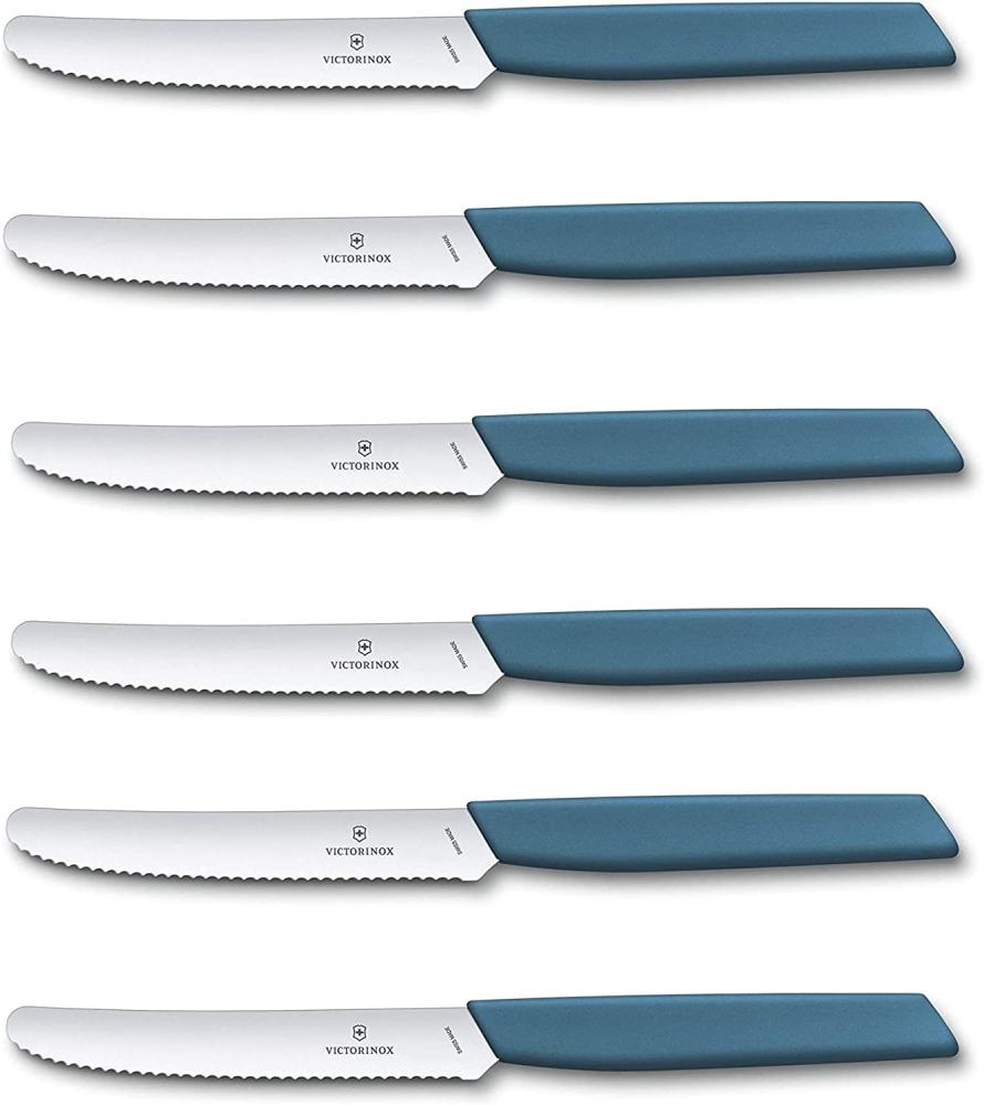 Victorinox 6 Stück Tafelmesser - Tomatenmesser Swiss Modern mit Wellenschliff rostfrei - Swiss Made - Cornflower Blue/Blau Bild 1