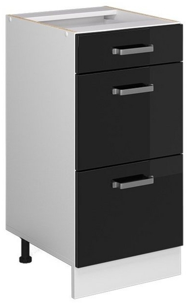 Vicco Küchenunterschrank R-Line, Schwarz Hochglanz/Weiß, 40 cm mit Schubladen, ohne Arbeitsplatte Bild 1