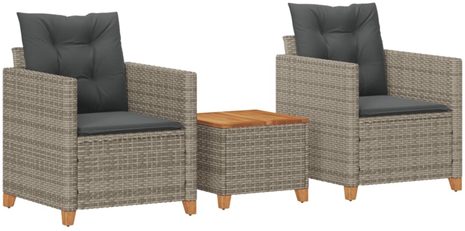 vidaXL 3-tlg. Bistro-Set mit Kissen Grau Poly Rattan Akazienholz 366310 Bild 1