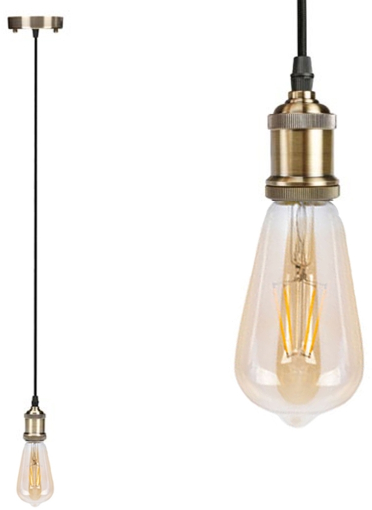 Universal Schnurpendel Retro mit E27 LED, Bronze / Kabel Textil schwarz, Ø 8,5cm Bild 1