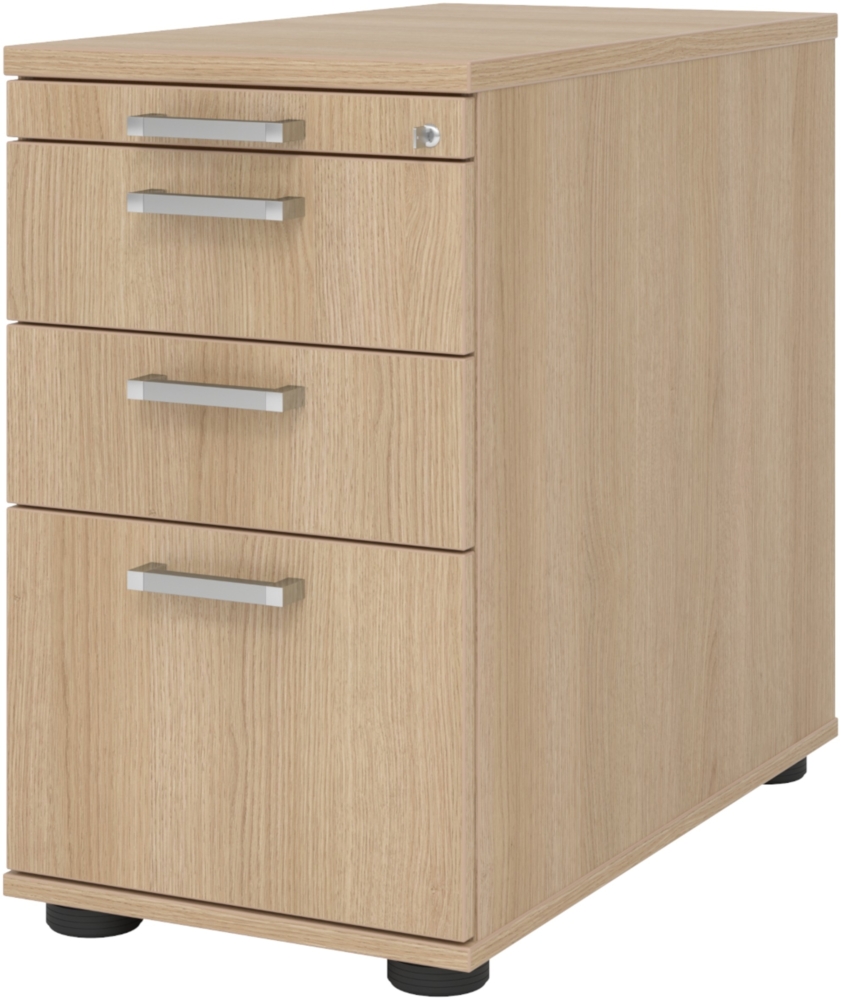 bümö Schreibtisch Schrank Büro mit Hängeregister für Hängeordner, Schubladenschrank Holz in Eiche, Container mit Schubladen & Hängeregistratur - Schreibtisch Kommode mit Chromgriffe, SC40-E-E-CE Bild 1