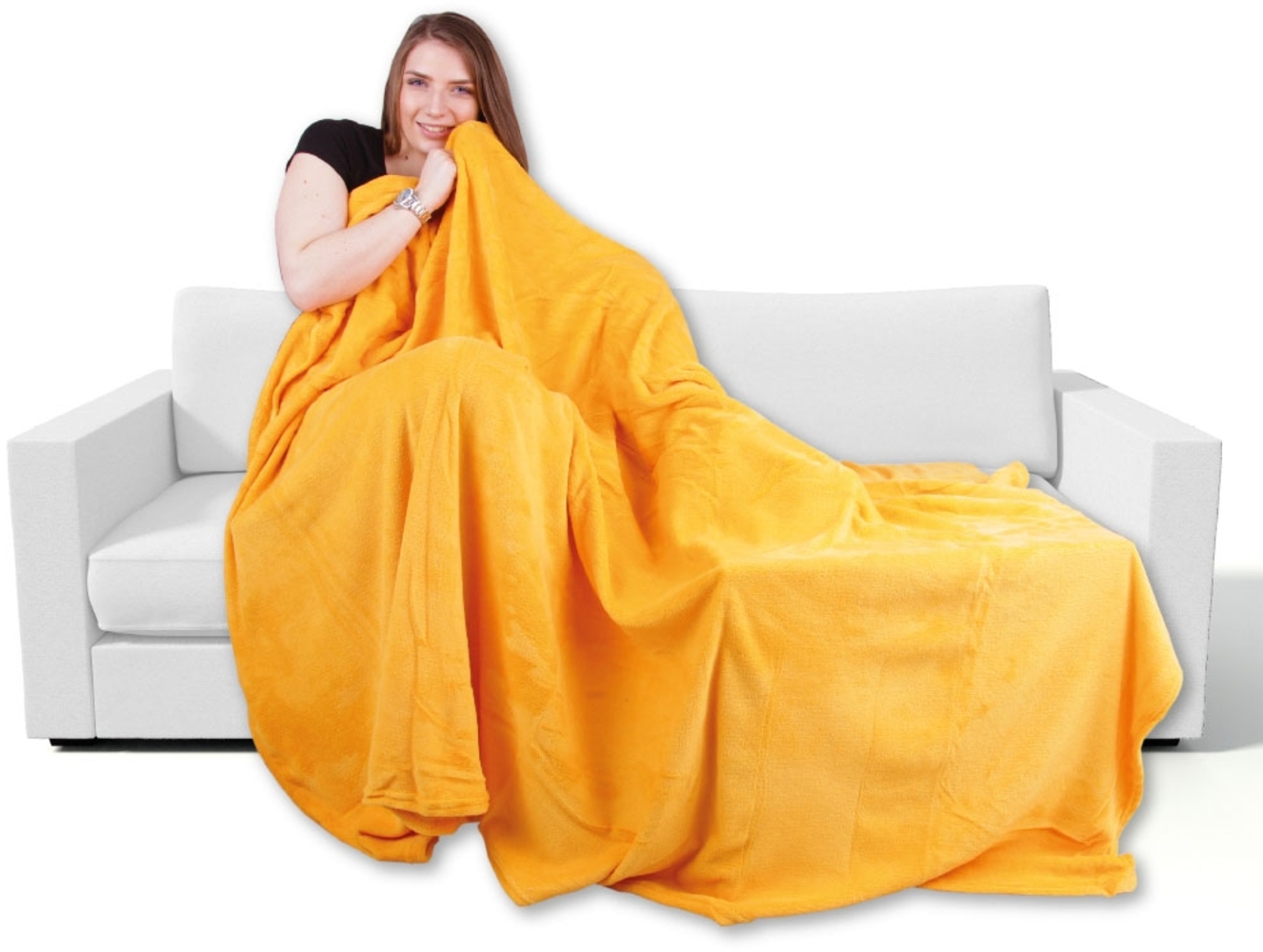 Kuscheldecke supersofte Tagesdecke vielseitig verwendbare Microfaser-Decke, flauschig und anschmiegsam in vielen verschiedenen modischen Farben erhältlich (hellorange - marigold / 220x240 cm) Bild 1