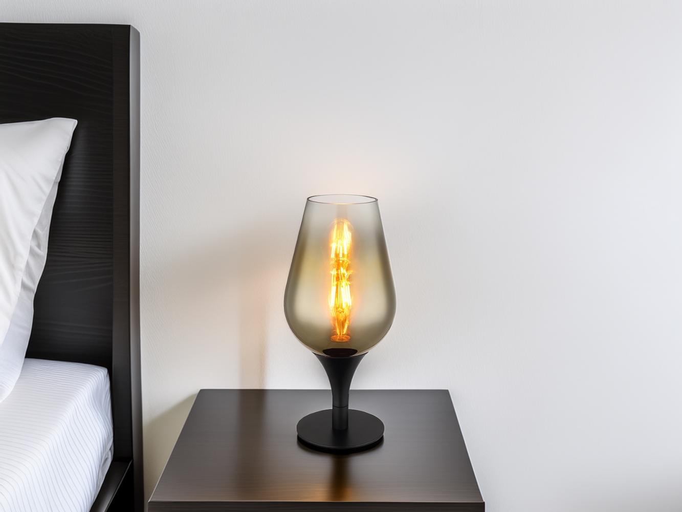 Ausgefallene LED Tischleuchte mit Glas Lampenschirm Gold, Höhe 31cm Bild 1