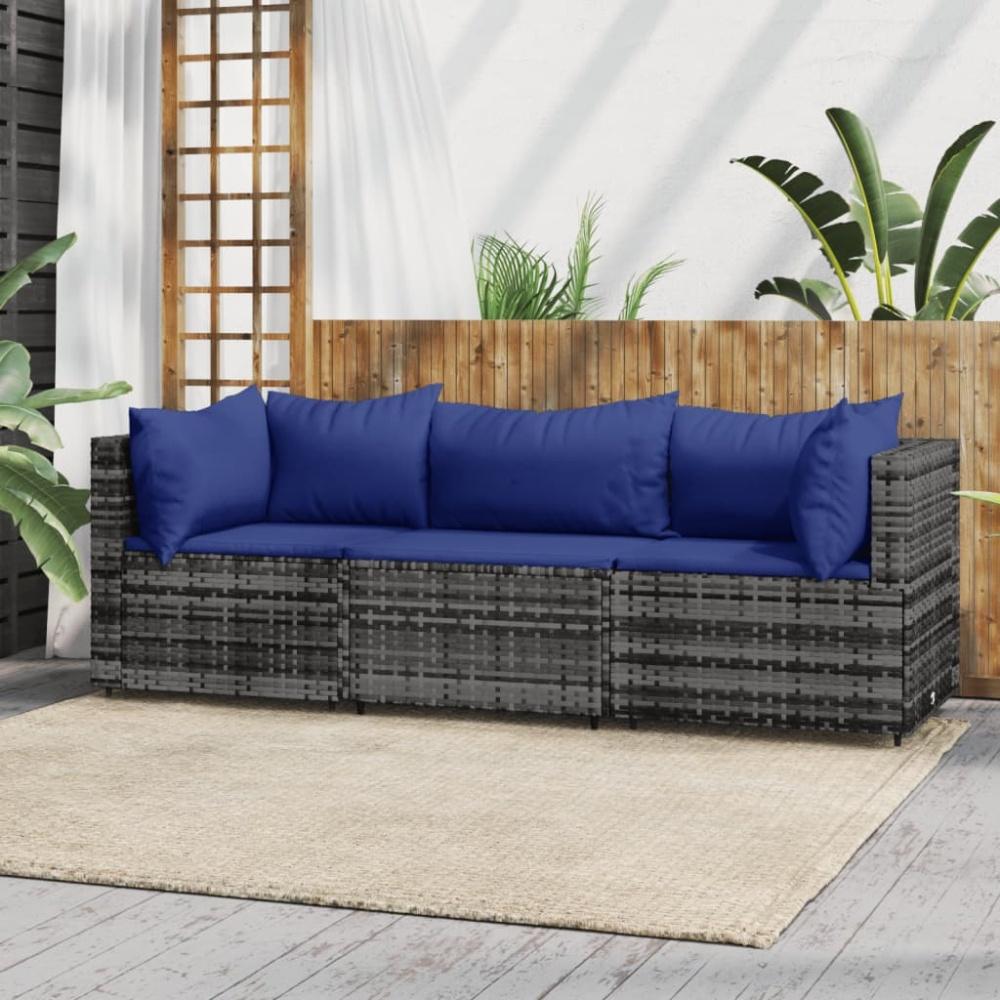 vidaXL 3-tlg. Garten-Lounge-Set mit Kissen Grau Poly Rattan 319846 Bild 1