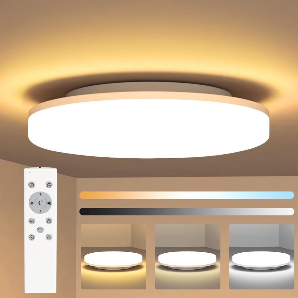 LEDYA LED Deckenleuchte Dimmbar, 24W 2200lm Deckenlampe mit Fernbedienung, 2700K-6500K Warmweiß Naturweiß Kaltweiß Lampe, IP54 Wasserfest für Badezimmer, Wohnzimmer, Balkon, Flur, Küche, Ø275mm Bild 1