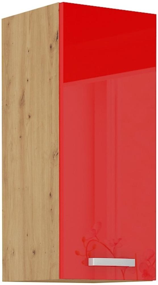 Hängeschrank 30 cm Eiche Artisan + Rot Hochglanz Küchenzeile Küchenblock Küche Bild 1