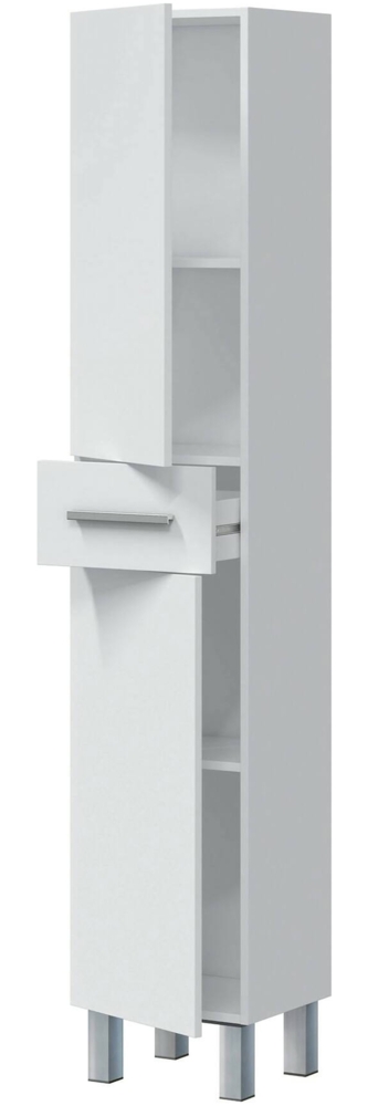 Dmora Säulenschrank Alka, Badezimmerwandschrank mit 2 Türen und 1 Schublade, hoher Kleiderschrank, 35 x 31 x 182 cm, glänzendes Weiß Bild 1