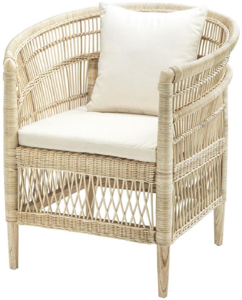 Casa Padrino Luxus Rattan Sessel mit Kissen Naturfarben / Cremefarben 77 x 67,5 x H. 86,5 cm - Luxus Wohnzimmer Möbel Bild 1