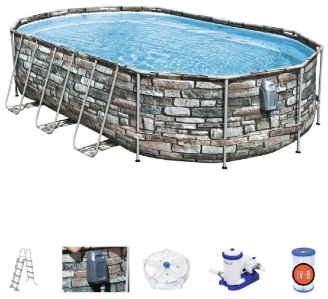 BESTWAY 56719 Power Steel Comfort Jet Pool oval Pumpe Leiter Massage 610x366x122 Bild 1