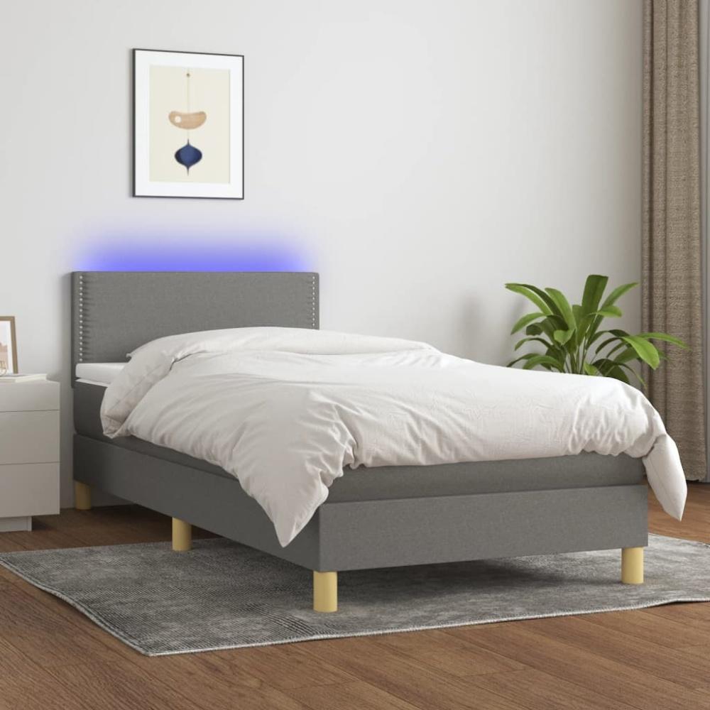 Boxspringbett mit Matratze & LED Stoff Dunkelgrau 90 x 200 cm Bild 1