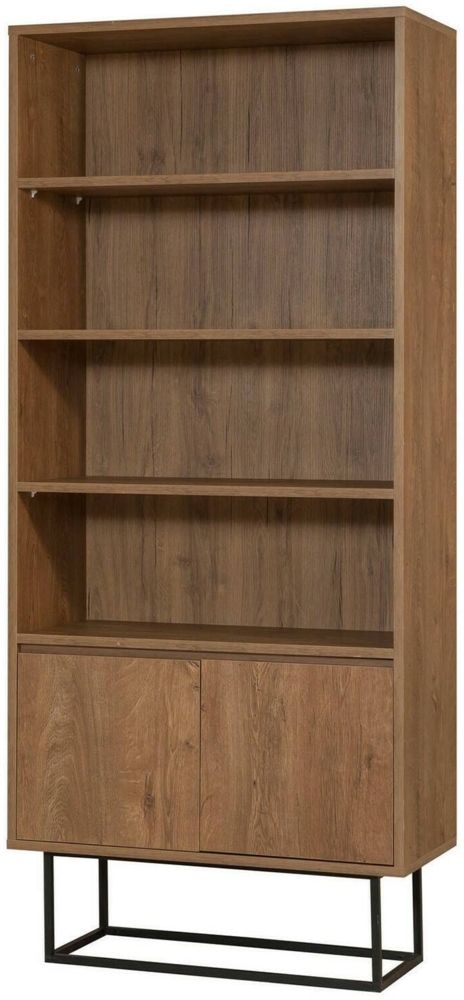 Dmora Bücherregal Morgana, Büroregal, Mobiler Buchhalter, Bücherbrett, 80x36h182 cm, Walnuss und Schwarz Bild 1