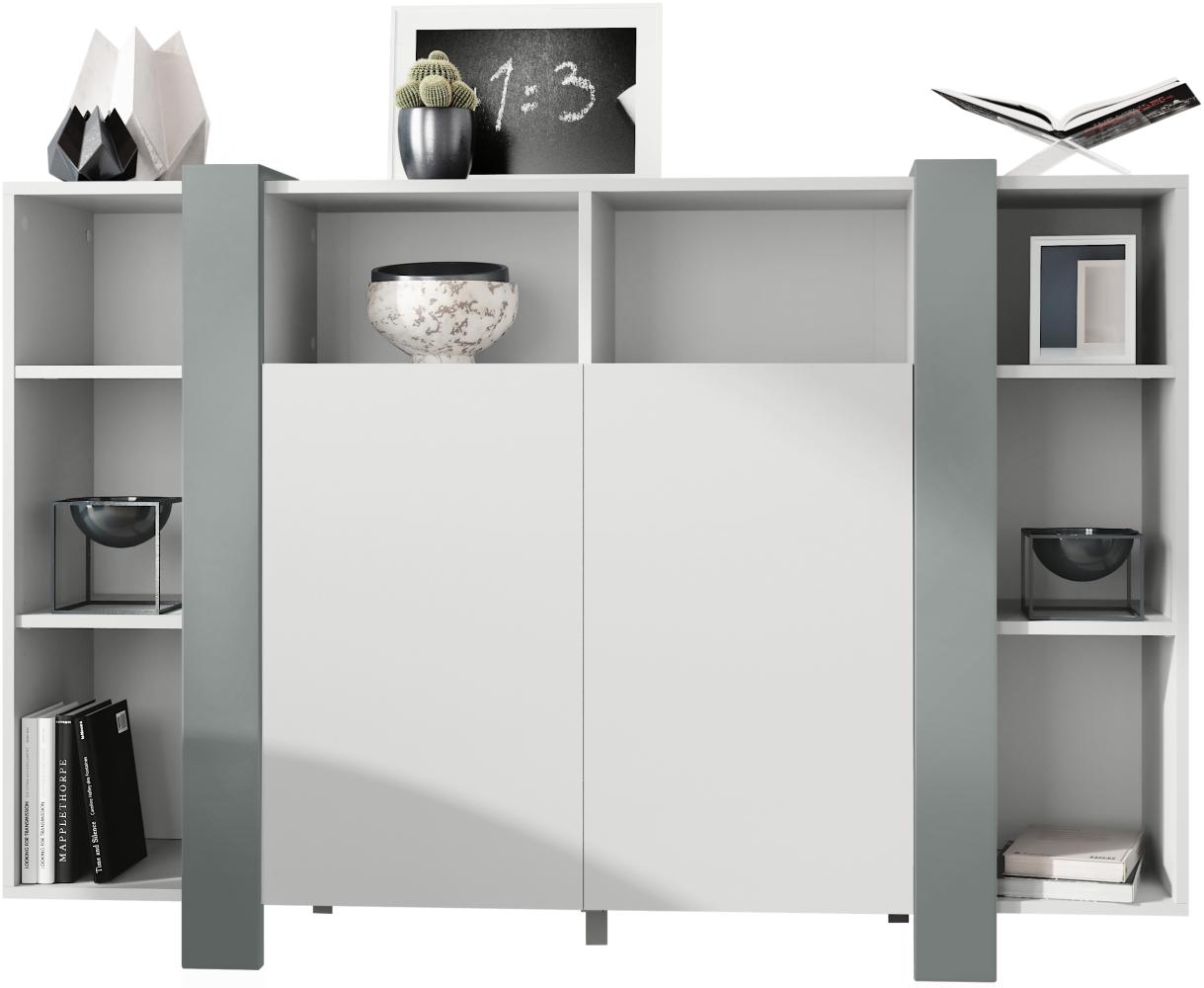 Vladon Highboard Ida, Anrichte mit 12 Fächern, Korpus in Weiß matt, Blenden in Graphit seidenmatt (149 x 101 x 34 cm) Bild 1