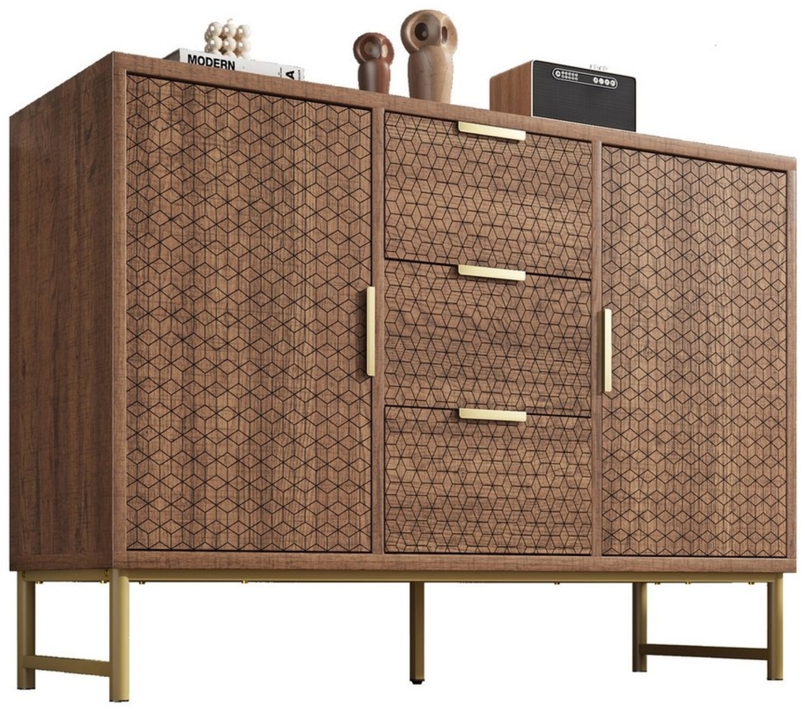Flieks Kommode, Schrank Sideboard mit 6 Schubladen 2 Türen Nussbaum 120x40x75cm Bild 1